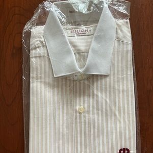Brand New Men’s Tan and White Striped 100% Cotton Dress Shirt